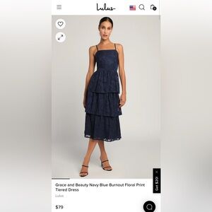 Lulus Grace and Beauty Navy Blue Burnout Floral Print Tiered Dress